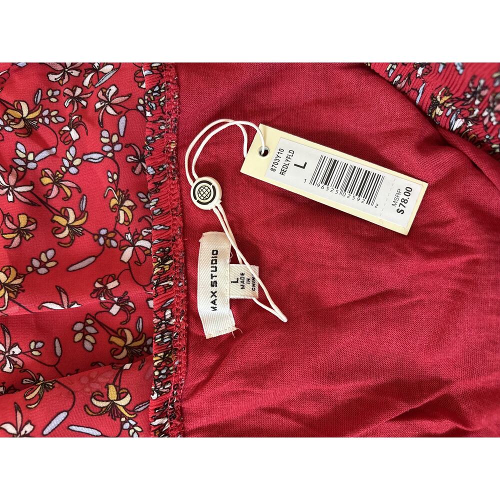 Max Studio Red Floral Smocked Skirt L - Picture 7 of 7